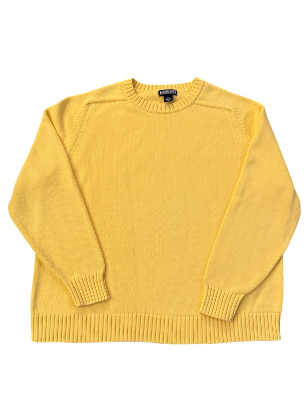 Vintage 80s 90s Lands’ End Butter Yellow Cotton Crewneck Sweater XXL 50-52 Japan